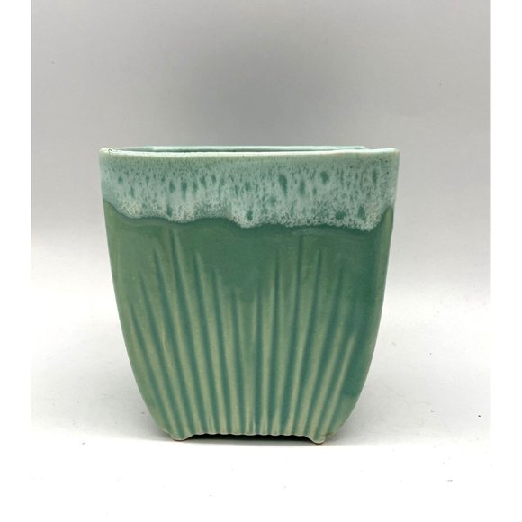 Vtg. UPPCO #35 Pottery Planter Seafoam Green MCM Drip Edge Top - Picture 1 of 6